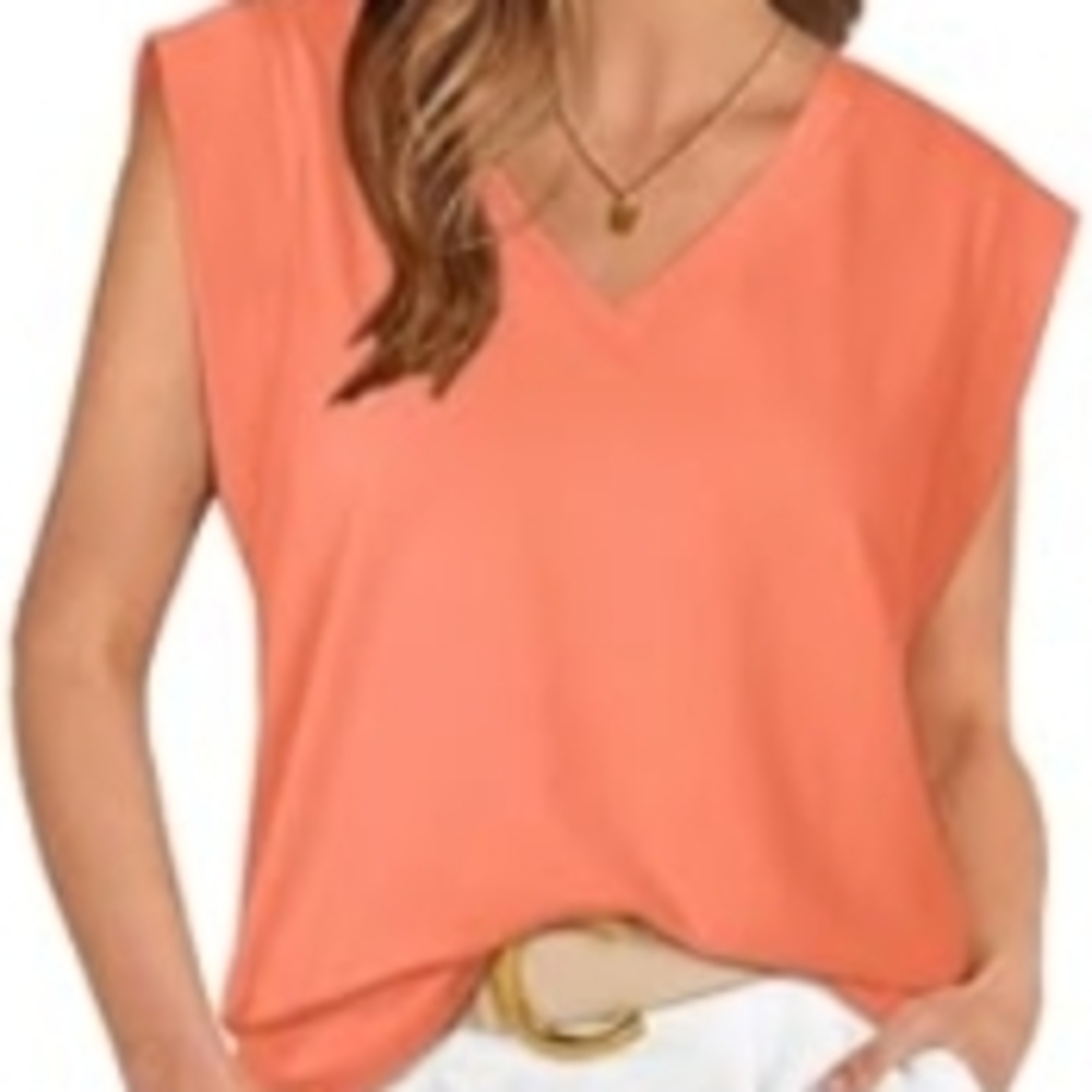 2 Women's Sleeveless V-Neck Top - Peach & Navy